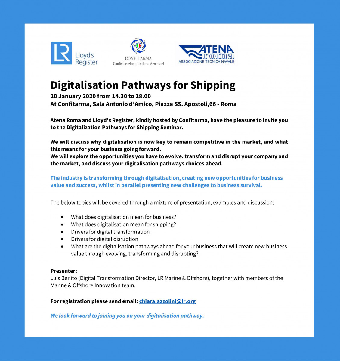 20 gennaio 2020, Roma presso Confitarma - Digitalisation Pathways for ...